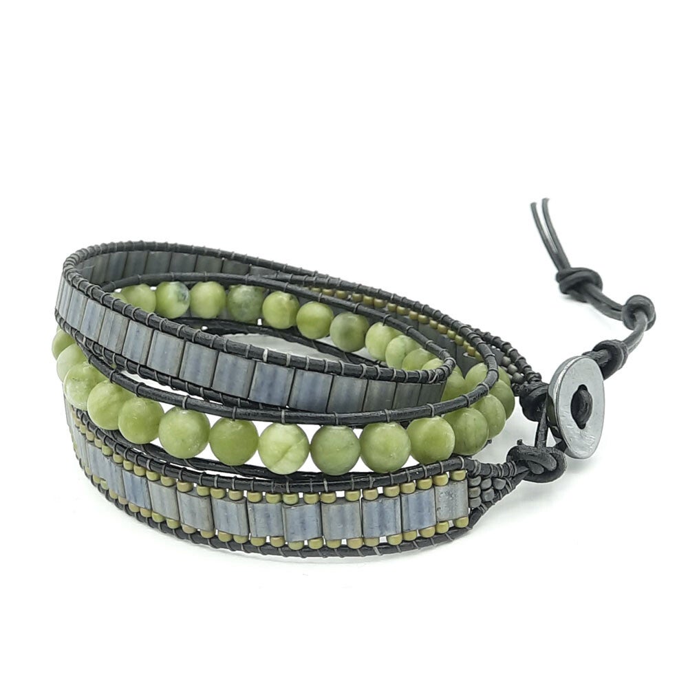Tripple armband olijfgroen.