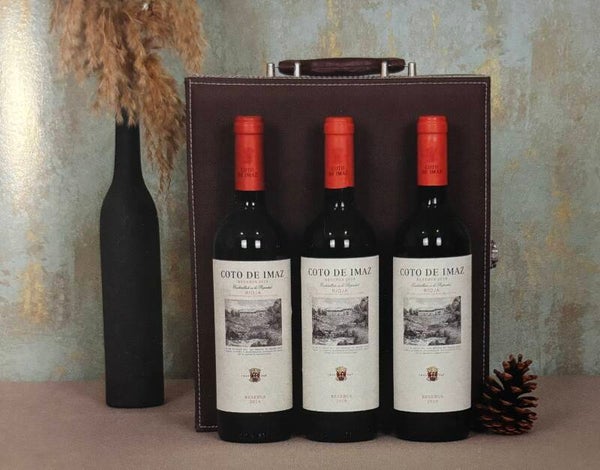 UD 9: Estuche de Cuero con 3 Botellas de Coto de Imaz Reserva 750ml - Rioja