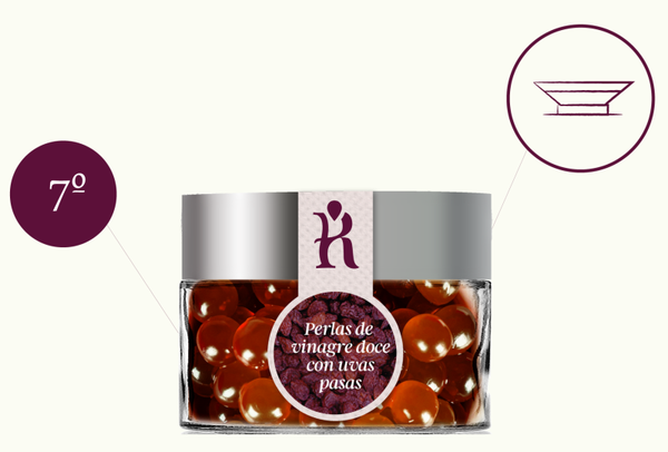 Perlas de vinagre doce Albarro macerado con uvas pasas (Vinagres do Ribeiro)