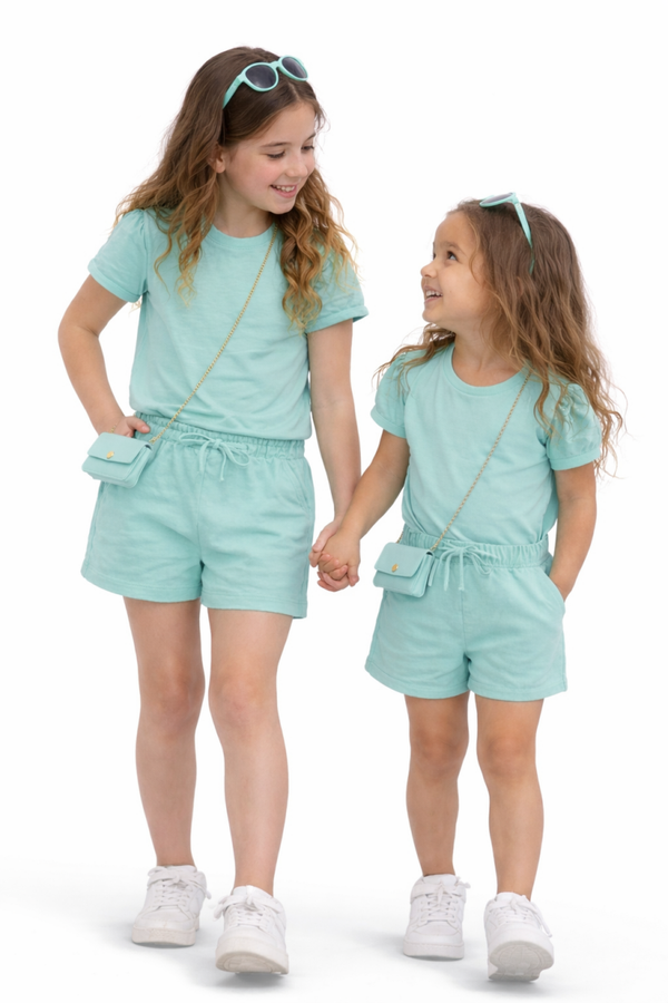 Mint meisjes set met short & shirt – zomerse outfit voor meisjes(Verzend datum 7 april)