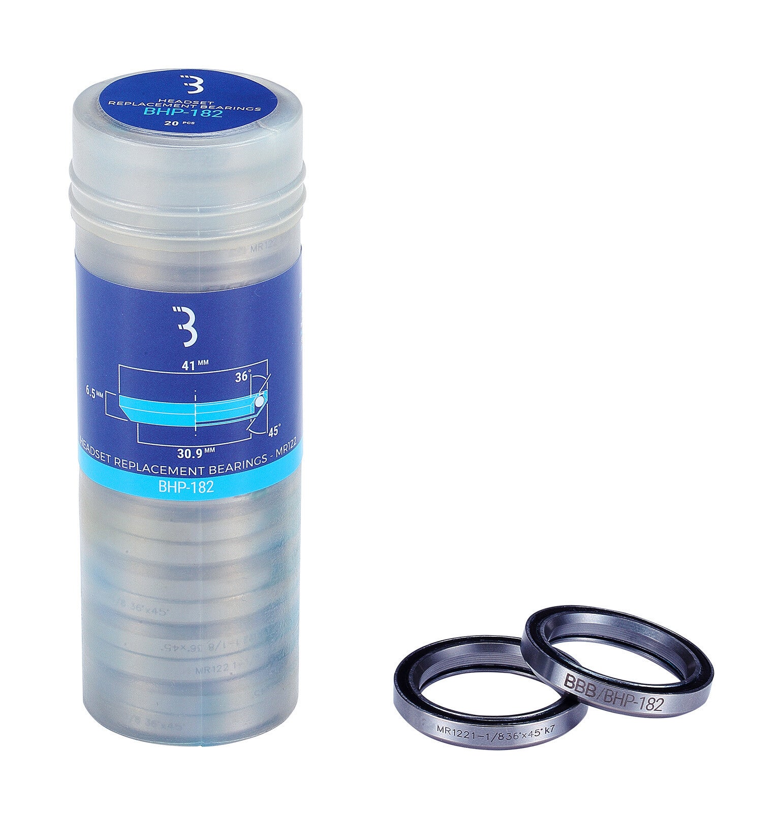 BHP-182 - Headset Bearings (×20, 1.1/8, 41×6.5mm, 36°×45°)