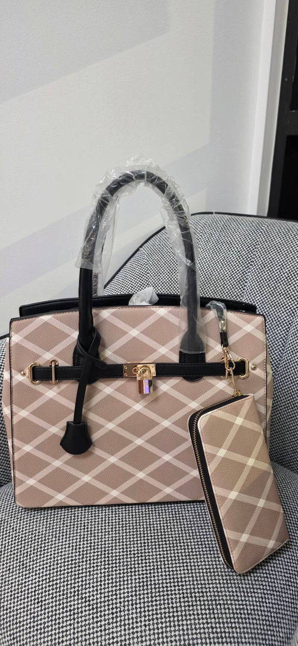 Beige and Black Satchel