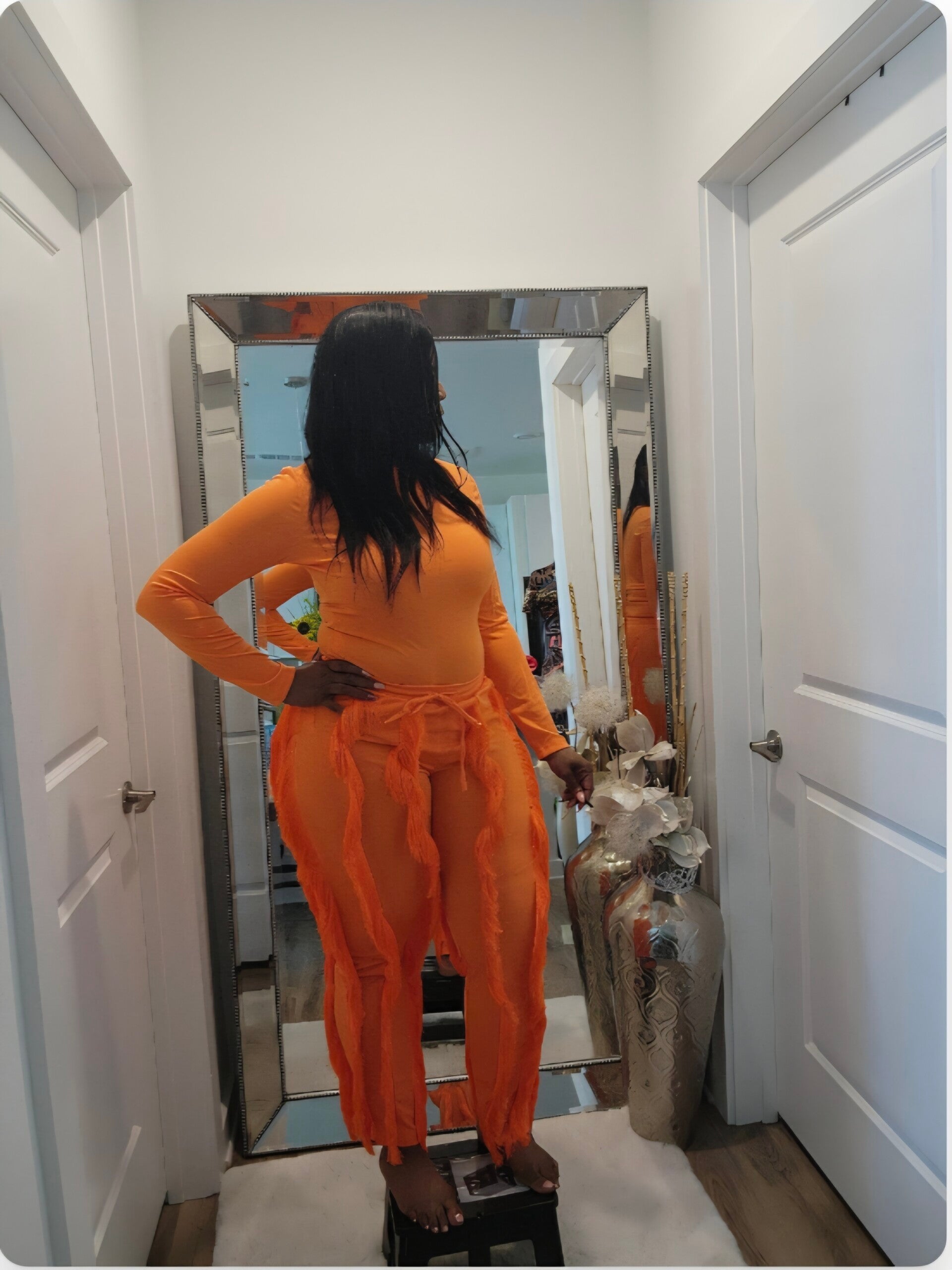 Women Orange two piece cow girl suit