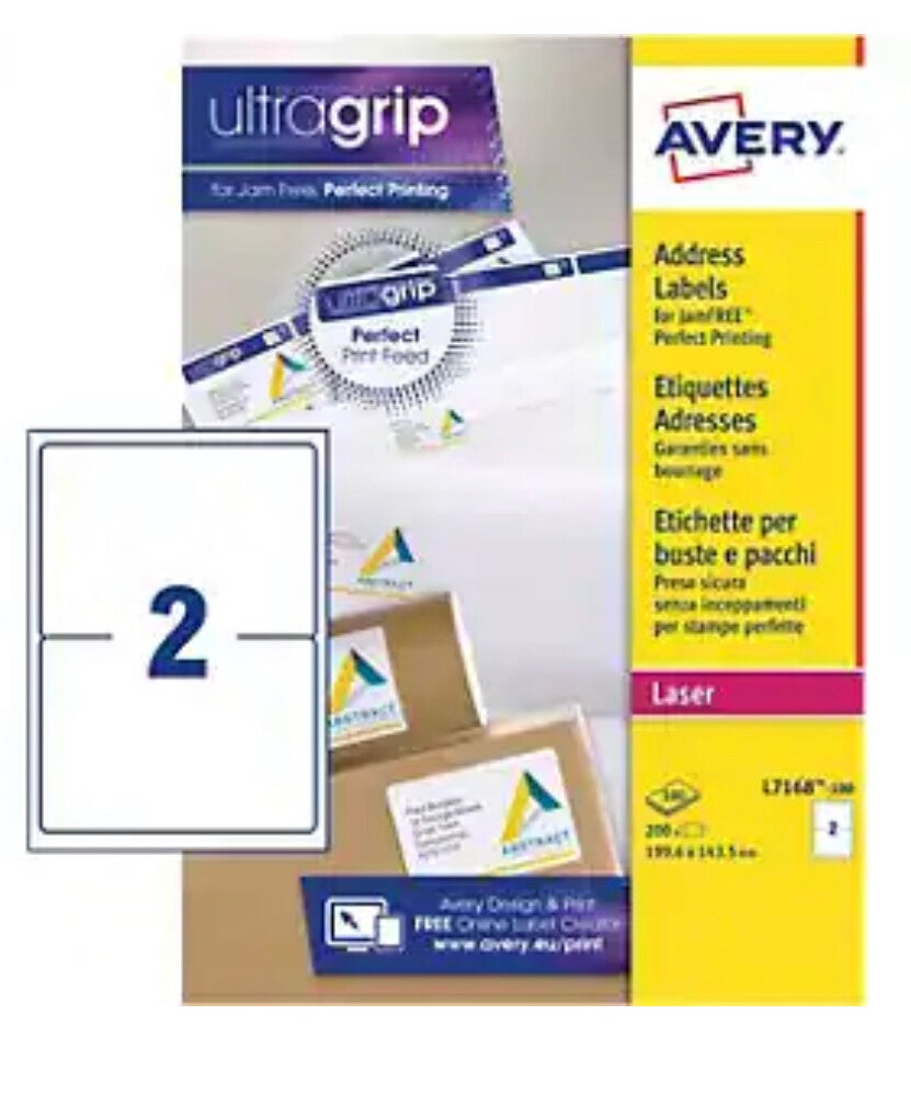 Avery L7168-100 Parcel Labels Self Adhesive 199.6 x 143.5 mm White 100 Sheets
