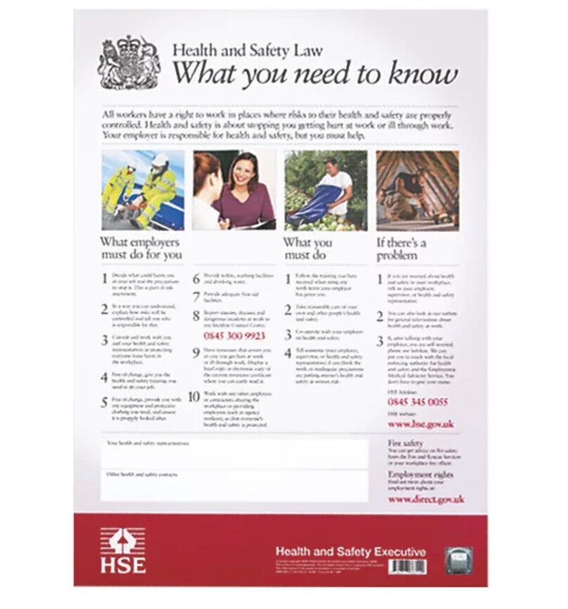 HEALTH & SAFETY LAW" POSTER 600MM X 420MM