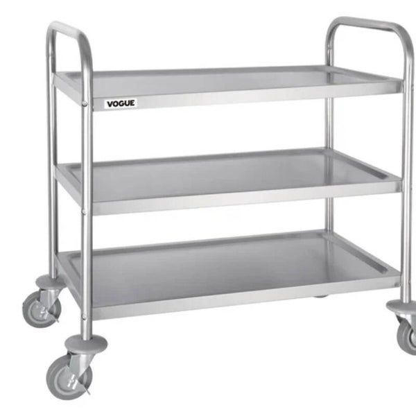 Vogue Stainless Steel 3 Tier Clearing Trolley Medium