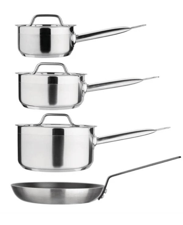 Essentials Cook Like A Pro Stainless Steel & Aluminium 4-Piece Saucepan and Frying Pan Set