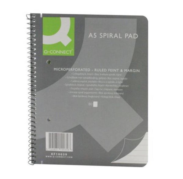 Q-Connect Ruled Margin Spiral Soft Cover Notebook 160 Pages A5