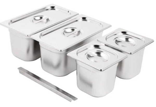 Vogue Stainless Steel Gastronorm Tray Set 2x 1/3 2 x 1/6 with Lids