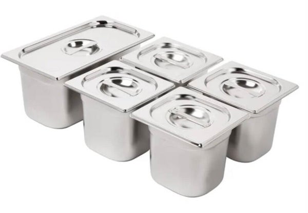 Vogue Stainless Steel Gastronorm Tray Set 1/3 and 4 x 1/6 with Lids