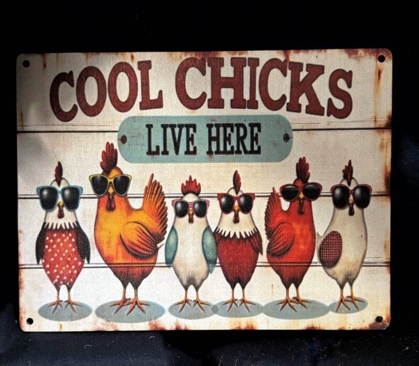 Houten bordje “cool chicks live here”