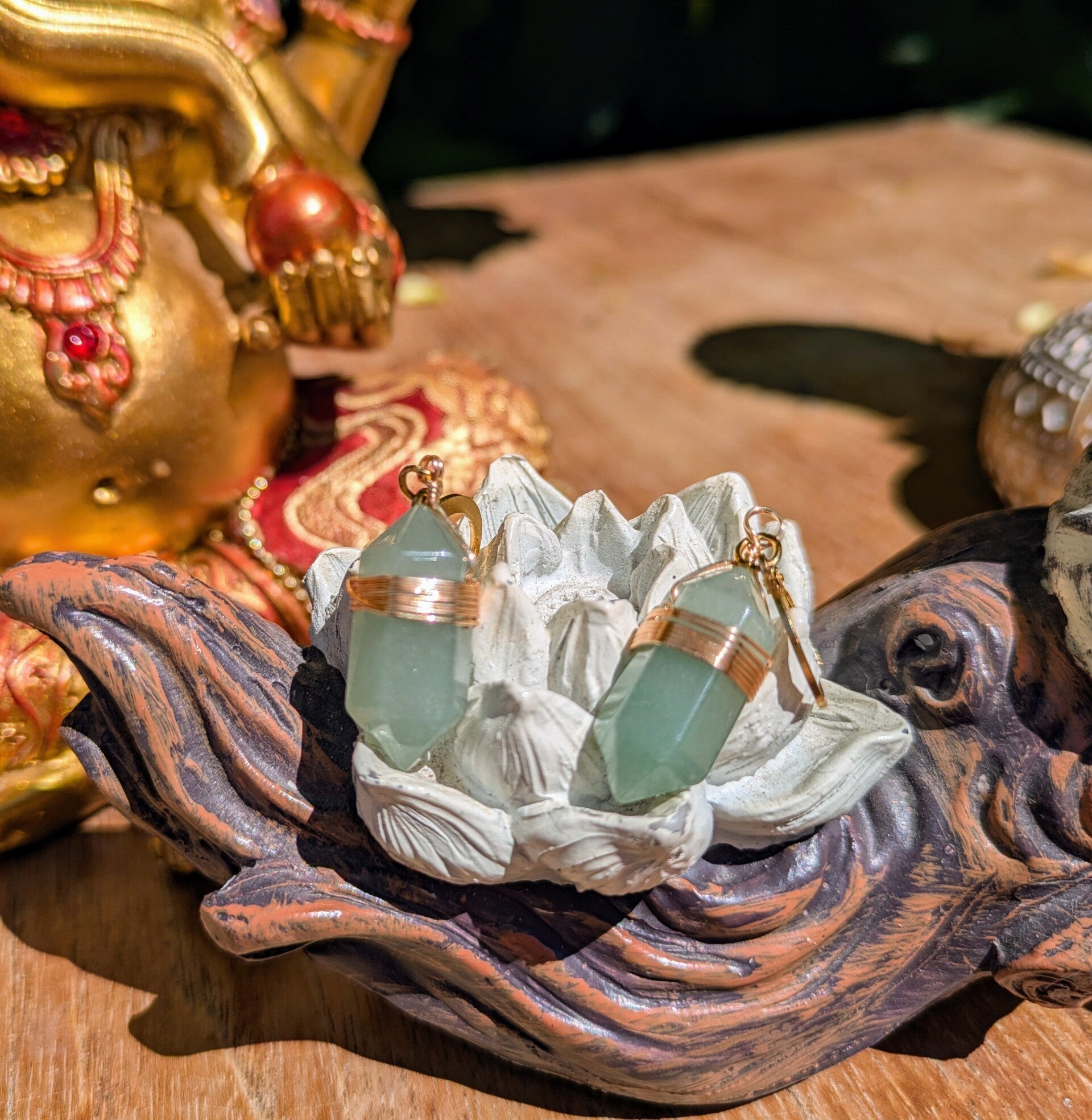 Boucles d’Oreilles Pointe en Aventurine Verte – 20 mm – Qualité A