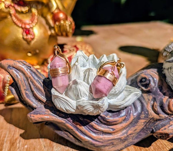 Boucles d’Oreilles – Pointe 20 mm en Rhodonite d’Australie – Qualité A