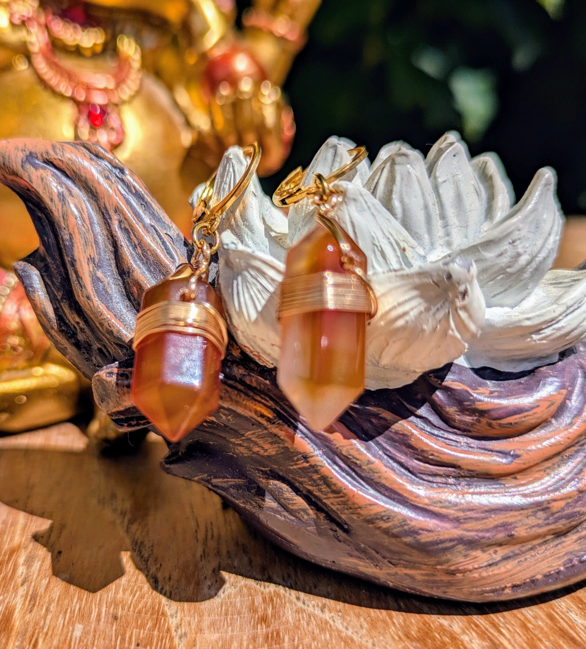 Boucles d’Oreilles Pointe en Cornaline – 20 mm – Qualité A