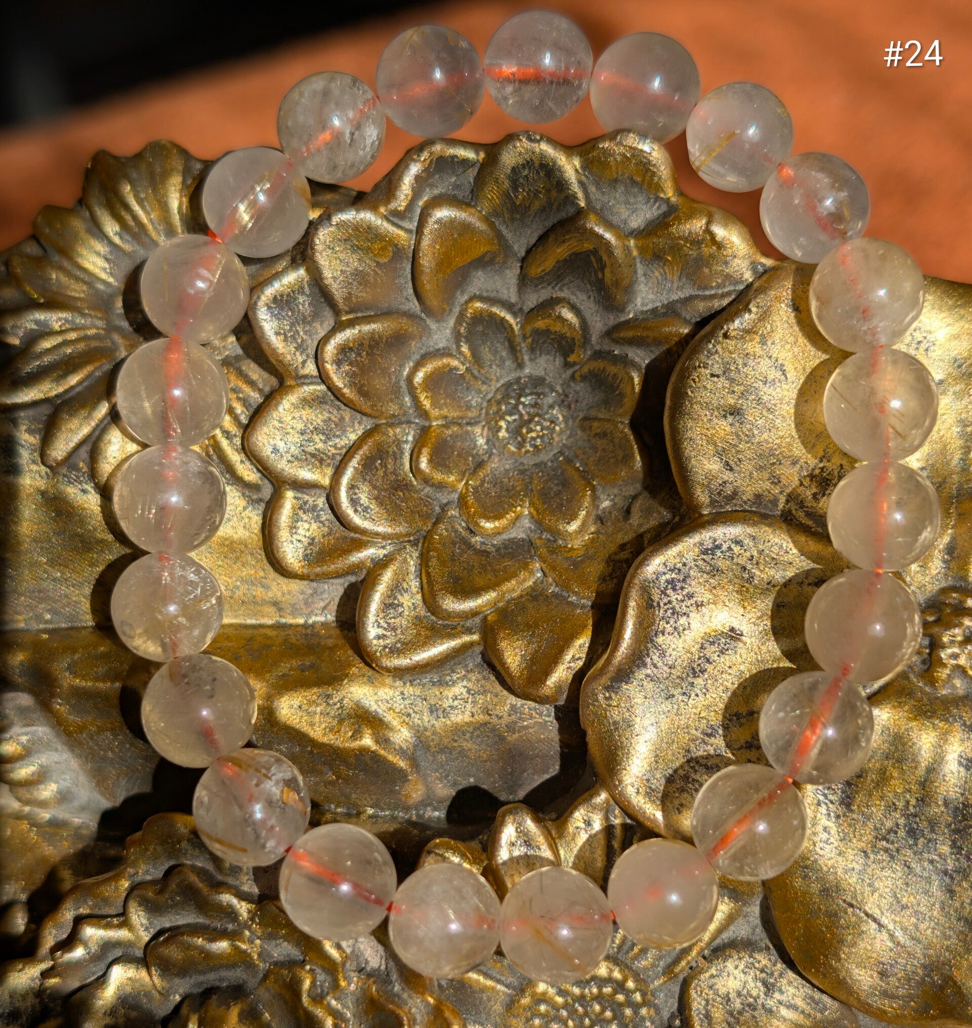 Bracelet Quartz Rutile Doré - Perles 8mm