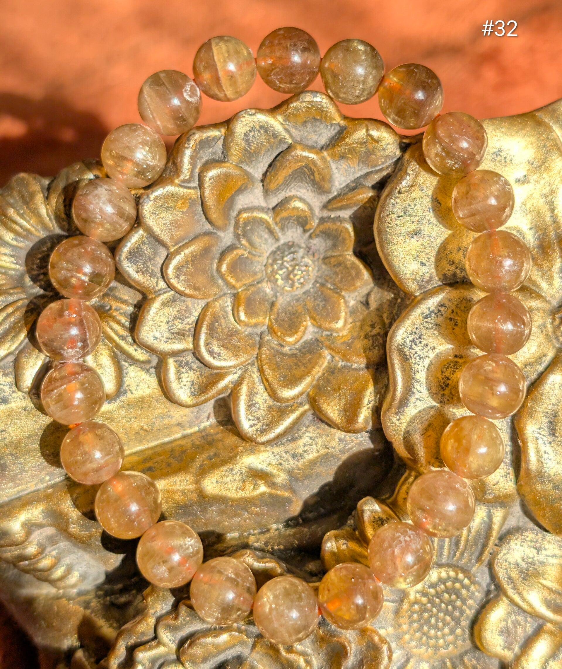 Bracelet Quartz Rutile Doré - Perles 8 mm