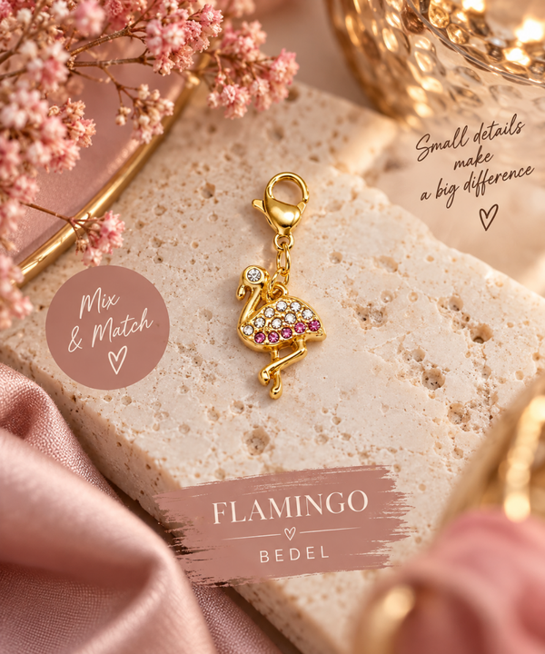 🦩 Goudkleurige Flamingo Bedel met Strass