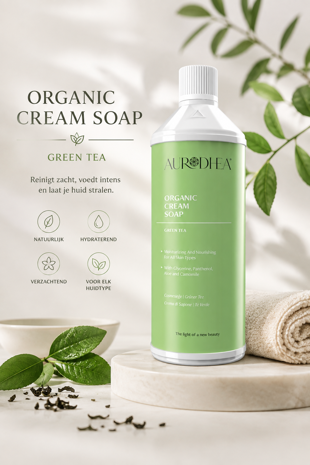 Aurodhea Organic Cream Soap Green Tea – Hydraterende Crèmezeep navul 1 tr