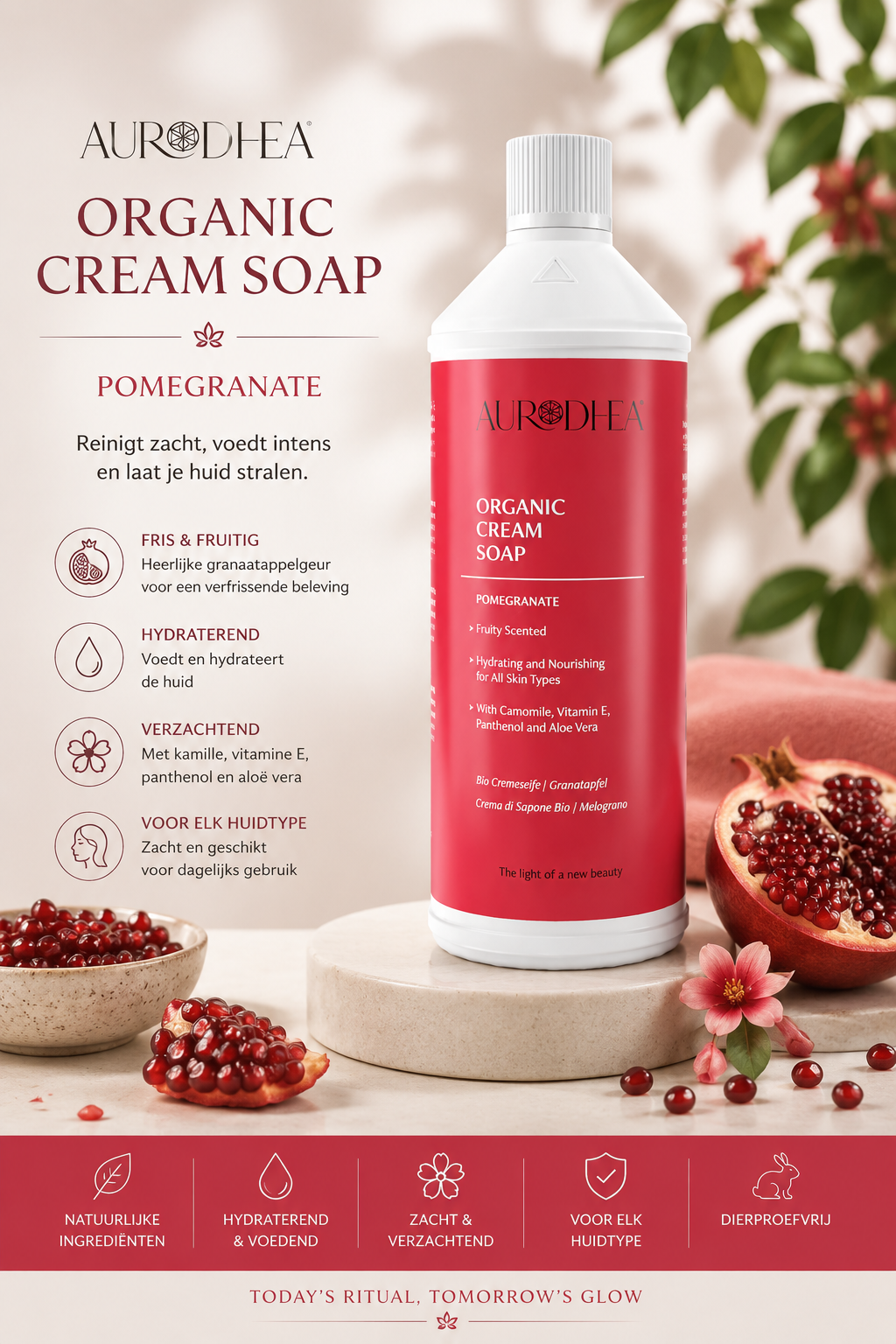Aurodhea Organic Cream Soap Granaatappel – Verzorgende Crèmezeep 1 liter