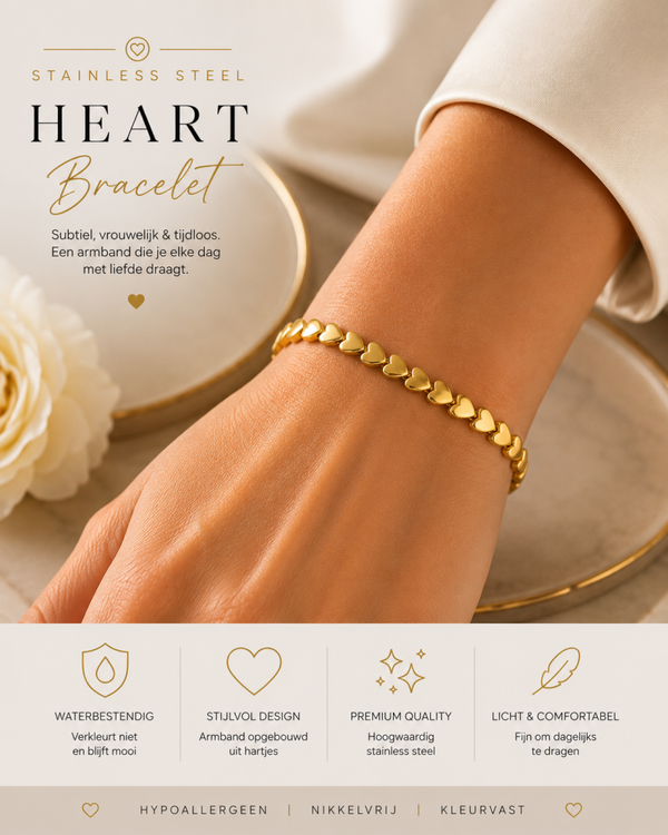 Stainless Steel Hartjesarmband – Goudkleurig
