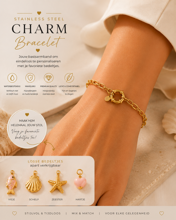 Stainless Steel Charm Armband – Goudkleurig | Zelf te Personaliseren