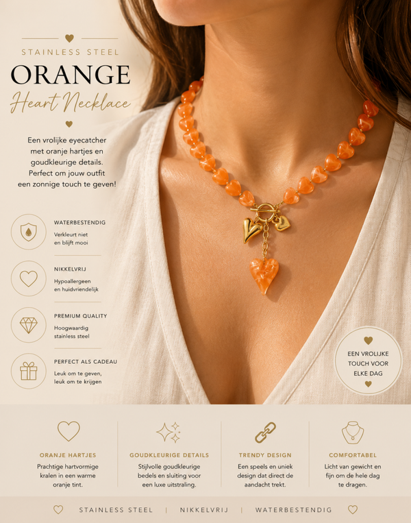 Hartjes Ketting met Goudkleurige Details – Statement Necklace 🧡