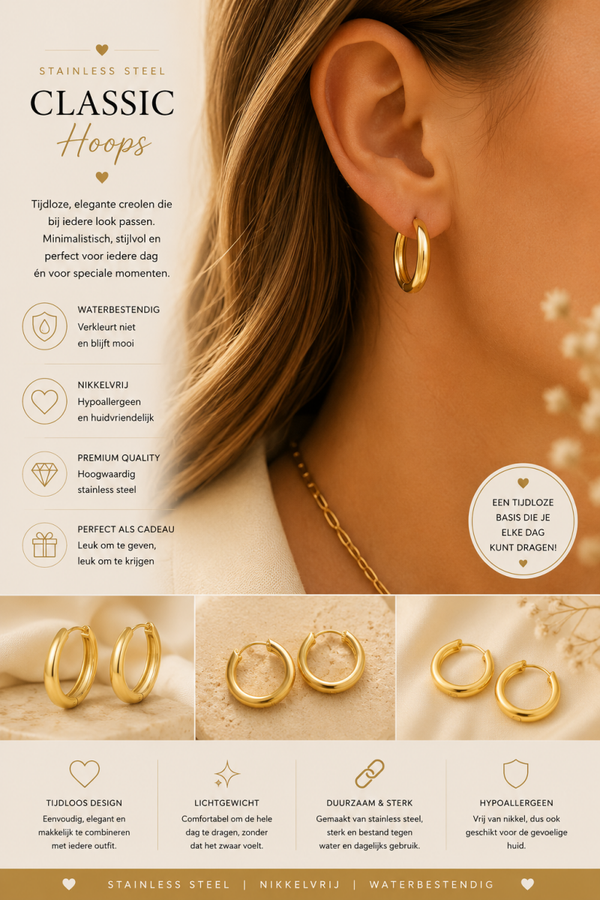 Stainless Steel Classic Hoops – Goudkleurige Creolen ✨