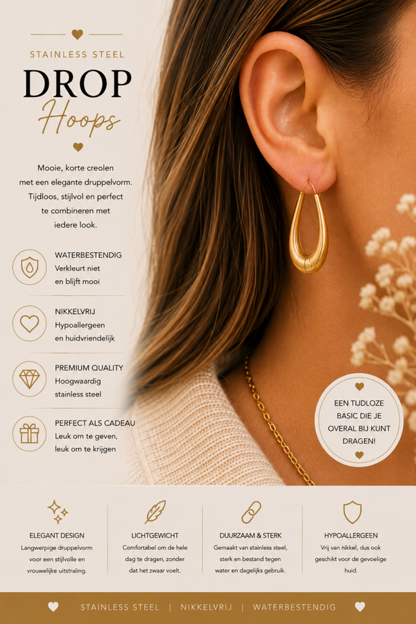 Stainless Steel Drop Hoops – Goudkleurige Druppel Creolen ✨