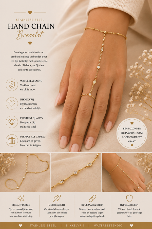 Stainless Steel Hand Chain – Goudkleurige Handketting ✨