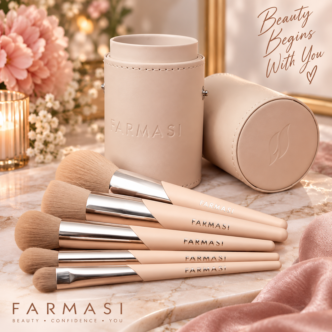 💄 Farmasi Make-up Kwastenset met Luxe Houder