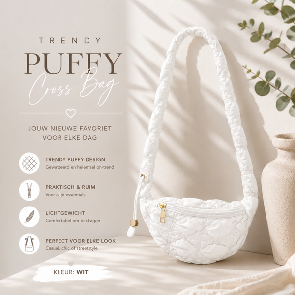 Trendy Puffy Schoudertas Wit – Stijlvolle Gewatteerde Crossbody Tas