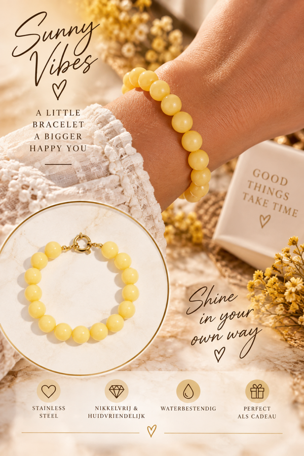 Gele Kralenarmband met Stainless Steel Sluiting 💛