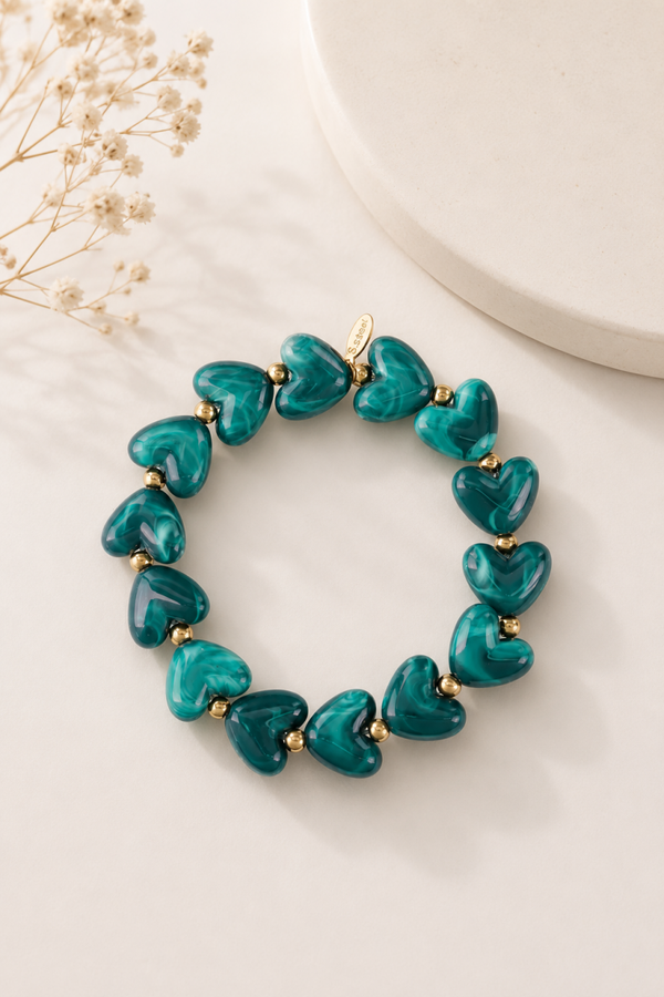 Groene Hartjes Armband met Stainless Steel Details