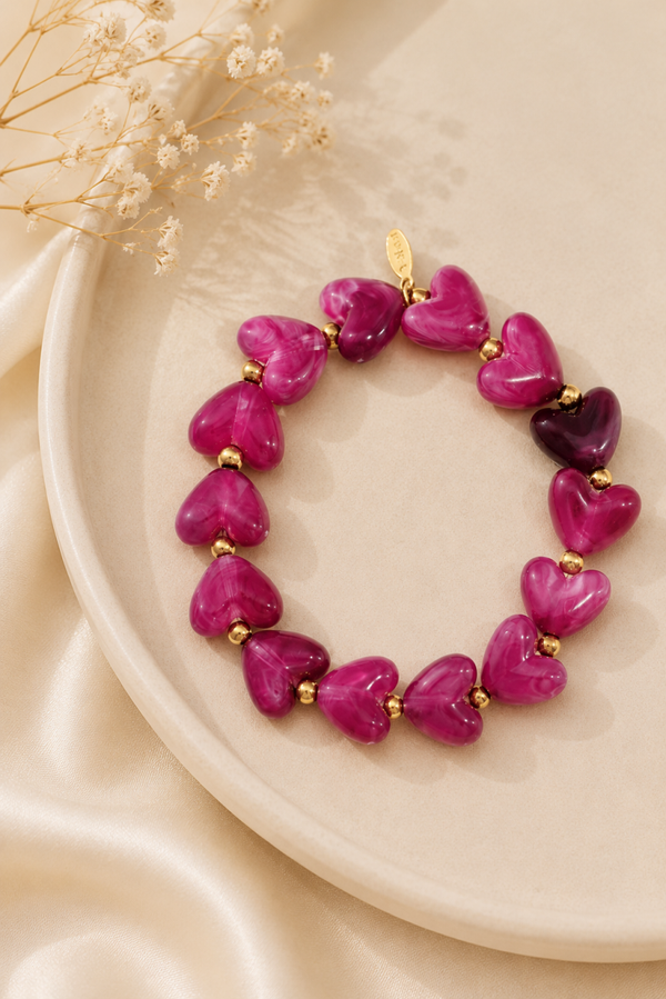 Fuchsia Hartjes Armband met Stainless Steel Details
