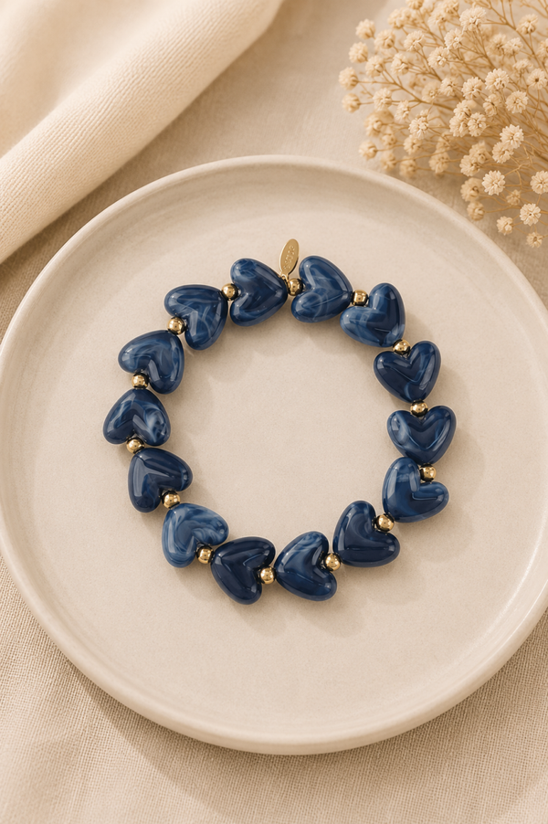 Blauwe Hartjes Armband – Stainless Steel