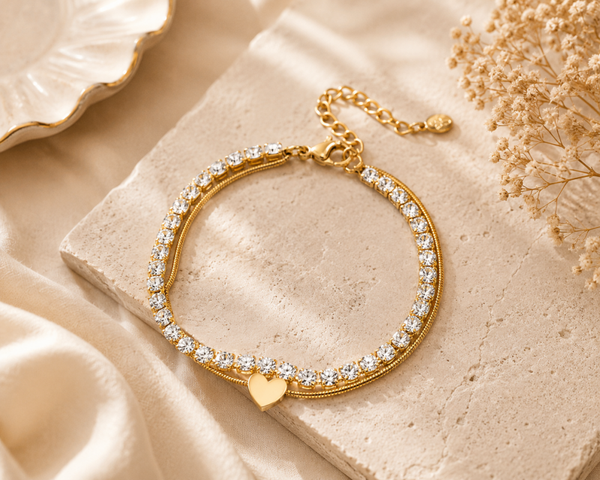 Stainless Steel Gouden Armband met Strass en Hartje