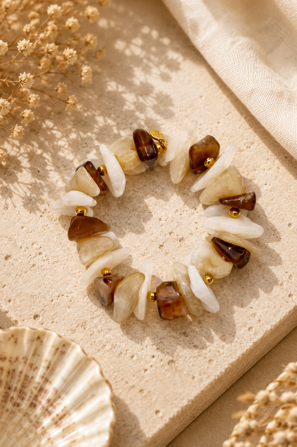 Armband met natuursteen look – Bruin/Crème | Trendy damesarmband