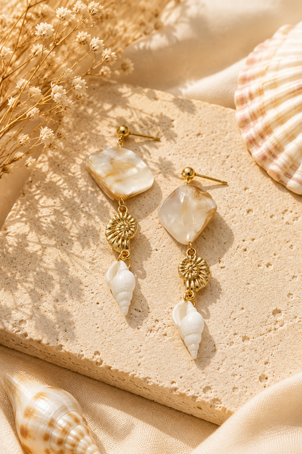Gouden Oorbellen Schelp – Stainless Steel – Zomerse Oorbellen met Schelp Bedel