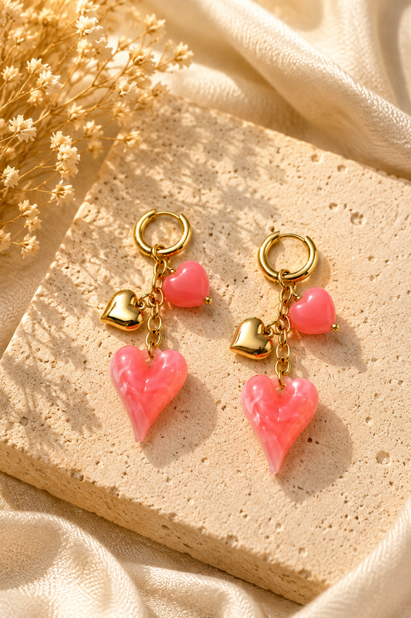 Roze Hartjes Oorbellen – Stainless Steel Goudkleurig
