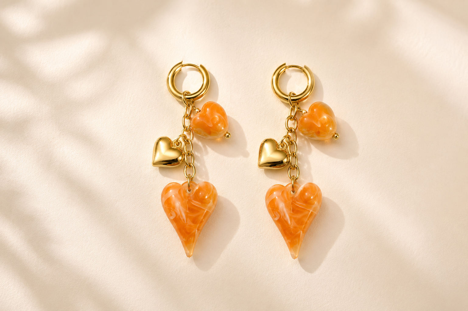 Oranje Hart Oorbellen Stainless Steel – Trendy Dames Oorbellen met Harten