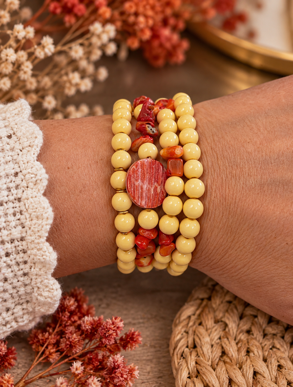 🍂 Armbandenset 4-delig – Crème & Rood/Oranje