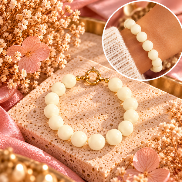 🤍 Crèmekleurige Kralenarmband – Elegant & Tijdloos