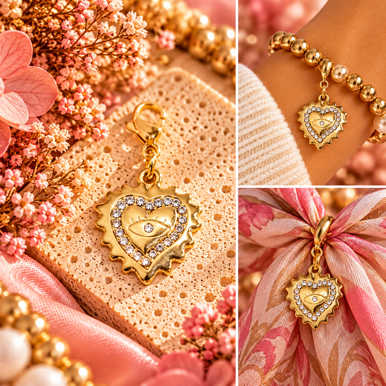 ✨ Gouden Hart Bedel met Oog & Strass