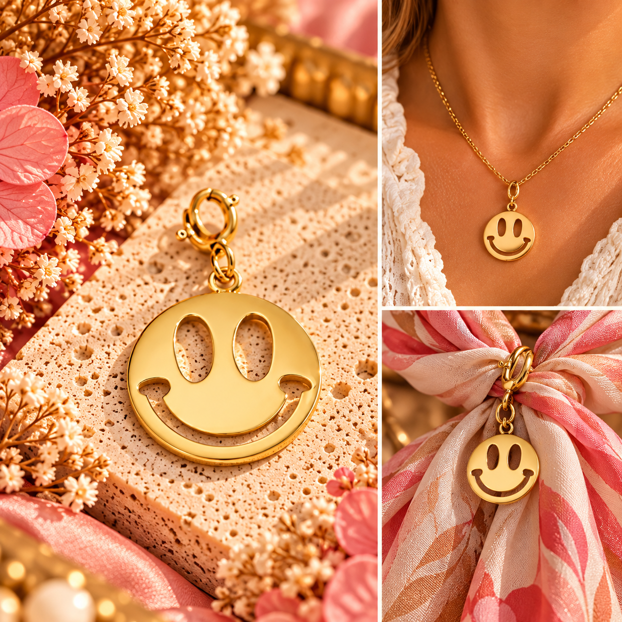 ✨ Gouden Smiley Bedel – voor ketting & sjaaltje