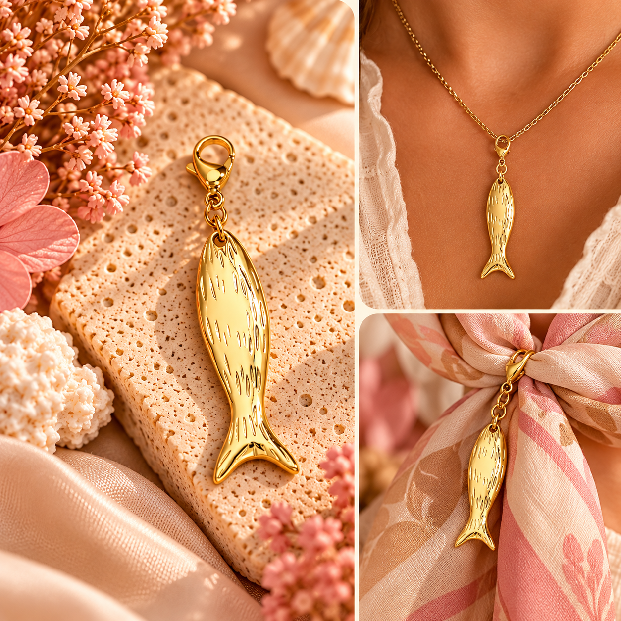Gouden Vis Bedel voor Ketting & Sjaaltje