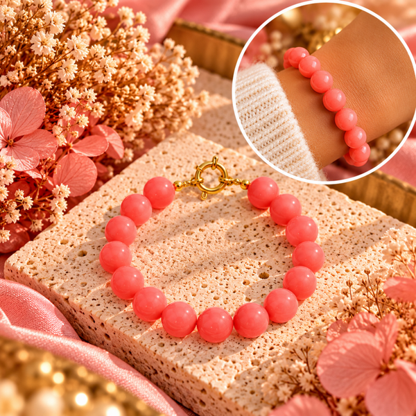 🩷 Koraalroze Kralenarmband met Goudkleurige Sluiting