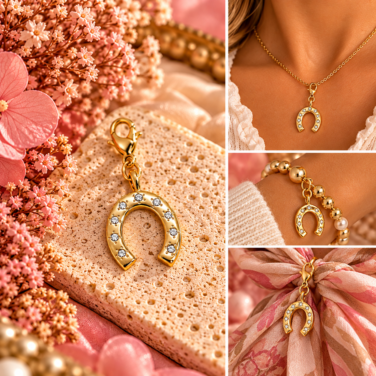 ✨ Gouden Hoefijzer Bedel met Strass