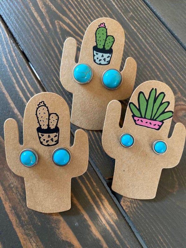 Western Faux Turquoise Stud Earrings