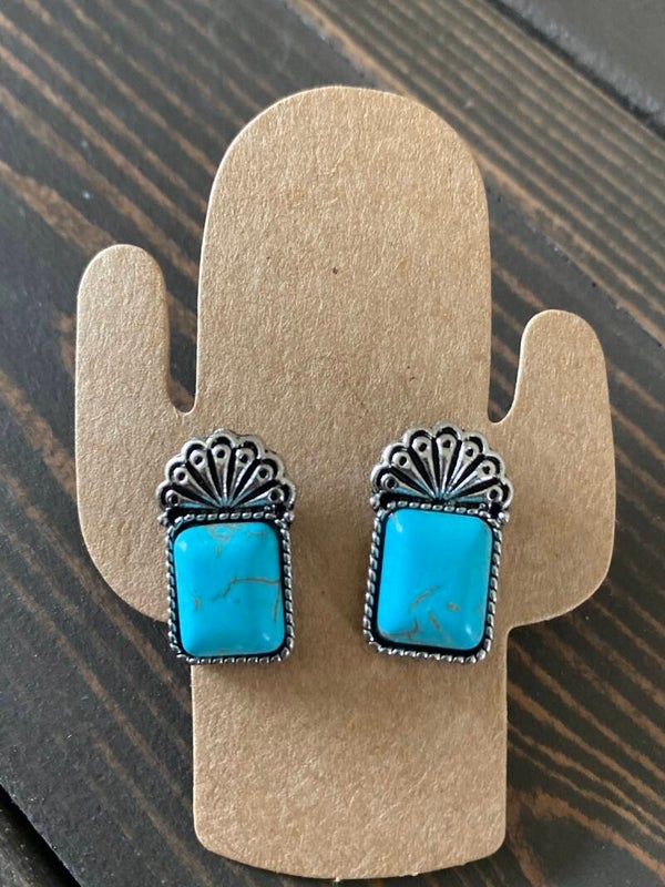 Western Faux Turquoise Stud Earrings