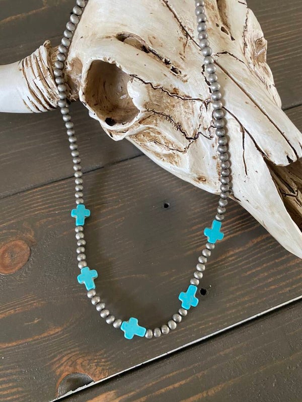 Navajo Pearl Turquoise Cross Necklace